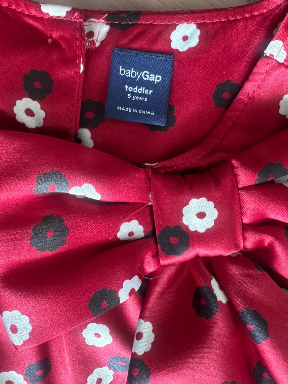 Baby Gap Toddler Girls Red Floral Satin Bow Dress | Size 5 Years